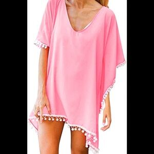 Adreamly Kaftan Coverup Pink Pom Pom Chiffon M